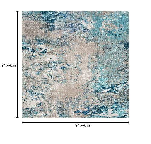 Safavieh Boho Rug for Living Room Dining Room, Bedroom - Madison Collection, Short Pile, in Blue and Grey, 91 x 91 cm - Image 2