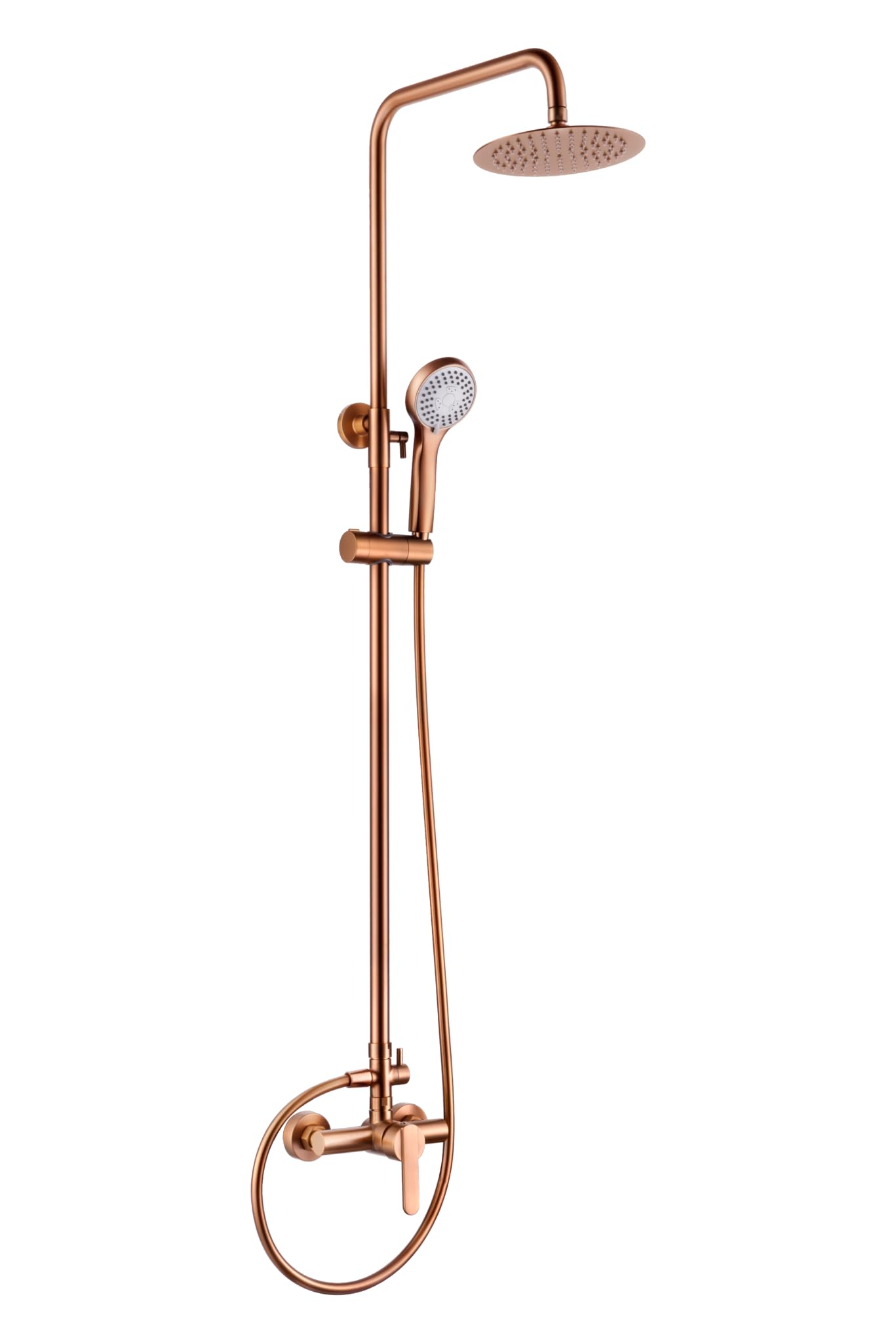 IMEX Barra de Duchao – Grifería de Latón Serie ROMA, Columna Ducha Moderna, Extraplano con Rociador Ø20 cm, 3 Posiciones, Acabado Antical. (Oro Rosa Cepillado)