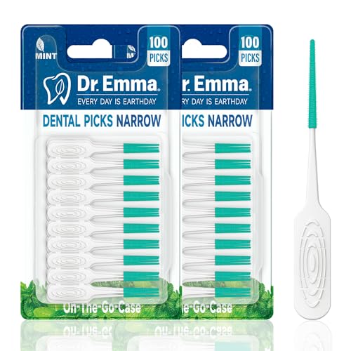 Dr. Emma Dental Picks Narrow Space Mint Soft Rubberized Tooth Picks Tight Floss Pick Easy to Use Brush Picks for Teeth Cleaning and Gum Health 100Ct/Pack 2 Pack(200Ct)