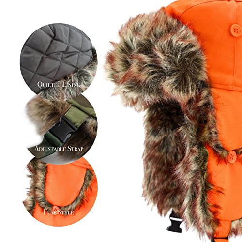 Image of Faux Fur Safety Reflective Aviator Trapper Hat Snow Ski Trooper Winter Cap