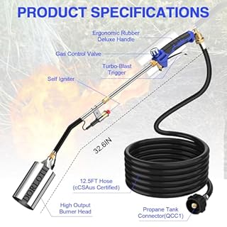 Propane Torch Weed Burner Kit,2,400,000 BTU High Output with Long/Short Mode,12.5FT Hose Heavy Duty Blow Torch Flamethrower with Self Igniter and Turbo Trigger for Weeding,Roofing,BBQ,Melting Ice