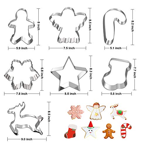 Hibery 7 Pcs Christmas Cookie Cutters, Holiday Cookie Cutters Christmas Shapes, Snowflake, Star, Angel, Gingerbread Man Cookie Cutters and More