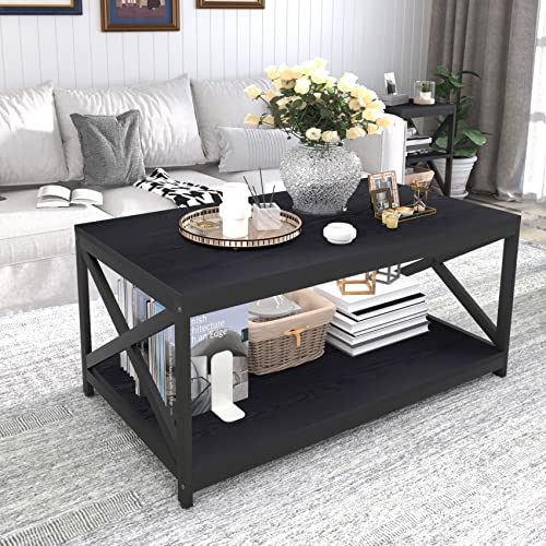 Bigbiglife 257 Living Room Coffee Table Set Of 3, Industrial X-Design Coffee Table And 2 End Side Tables, 3 Piece Living Room Table Set With Large Storage For Apartment Home thumb #4