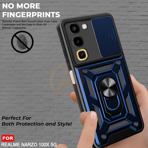 Image of Armor Bumper Back Cover Case for Realme Narzo 100X 5G Rotating Camera Cover, Ring Holder & Kickstand | Heavy Duty & 360 Degree Protection Back Cover for Realme Narzo 100X 5G (Blue)
