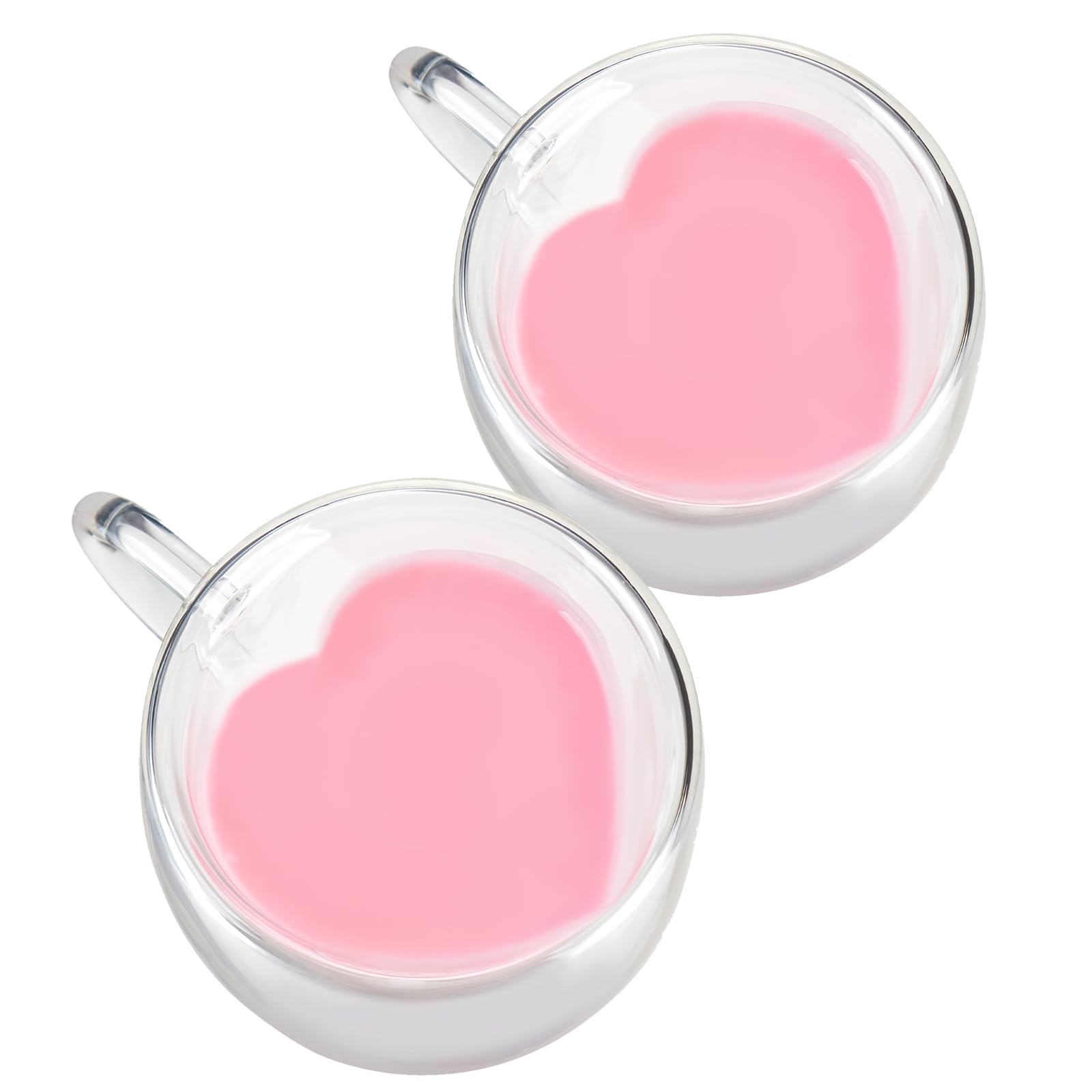 WHJY Double Wall Glass Coffee Mugs?Clear Coffee Cups Clear Unique Coffee Cups Heart Shaped Mug 5 oz Espresso Cups Heart Mugs Set of 2
