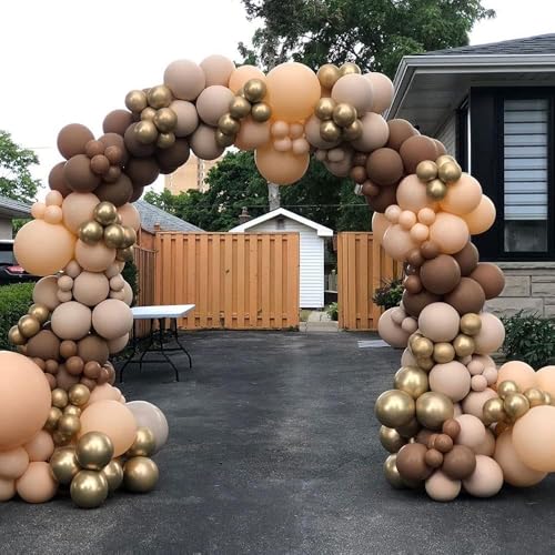 Image of HILAVO Brown Gold Balloons, 12 inch Double Stuffed Brown Gold and Cream Beige Balloons for Neutral Baby Shower Boho Wedding Birthday Party Decorations