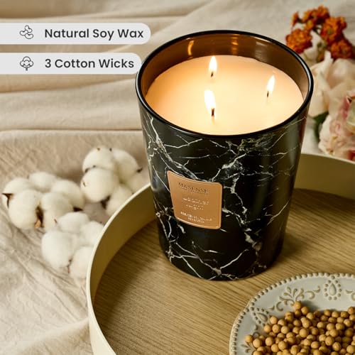 Image of M&SENSE Extra Large Candle 35oz 150H LeatherNight Scented Candle,3 Wick Highly Scented Jar Candle, XL Candles Gift for Women and Men