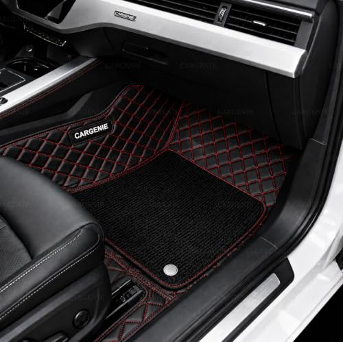 Image of 7D Car Floor Mats for Mahindra 3XO EV 2026 | Black Red | Waterproof | Anti-Slip | PU Leather | Full Coverage | All Weather | Custom Fitted 7D Car Foot Mats
