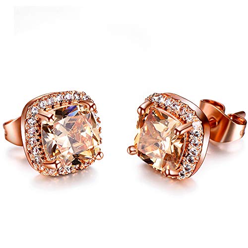 Platinum Rose Gold Plated Cluster Style Simulated Cubic Zircon Fire Opal Stud Earrings