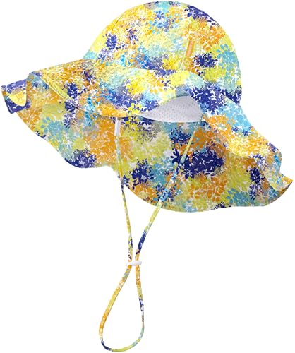 Image of HONGTEYA Baby Sun Hat Toddler Girl Beach Hat Sun Protection Adjustable Outdoor Summer Wide Brim Bucket Hat for Infant Kids