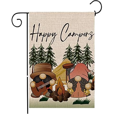 Chengxun Happy Welcome Campers Garden Flag 12x18 Inch Double Sided Gnomes Bonfire Campfire Yard Signs Home Outdoor Decorations Gifts Cover