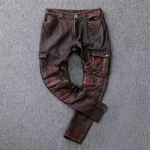 Men's Cowhide Leather Pants Plus Size Motorcycle Protective Genuine Leather Trousers2