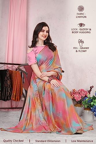 Image of MIRCHI FASHION Saree for Woman Chiffon Colorblock with Foil Work | Shimmer Festive Women's Sari for Wedding Functions and Ceremonies