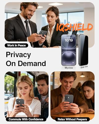 Image of IQShield My-View Privacy Screen Protector Tempered Glass Guard for iPhone 16 and iPhone 15, 9H Hardness, 2-Way Anti-Spy, Case Friendly [1 Pack]