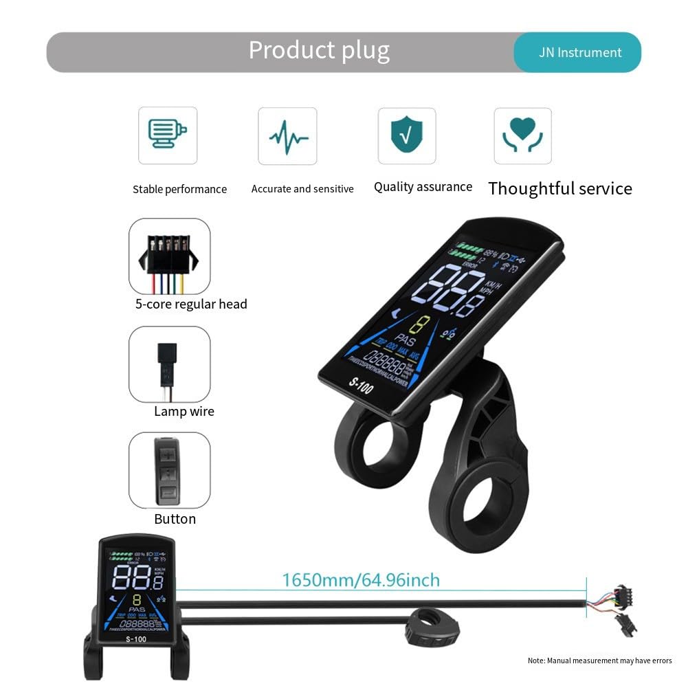 Écran LCD Vélo électrique S-100 – Couleur, 24-72V, Protocole OMD 2, Connecteur SM