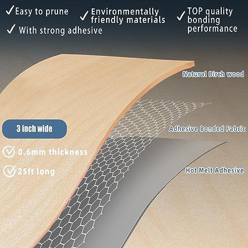 Image of Birch Edge Banding, 3 inch x 25ft roll of Veneer Wood Edge Banding Pre-glued Flexible, Wood Tape Banding for Cabinet Repair Furniture