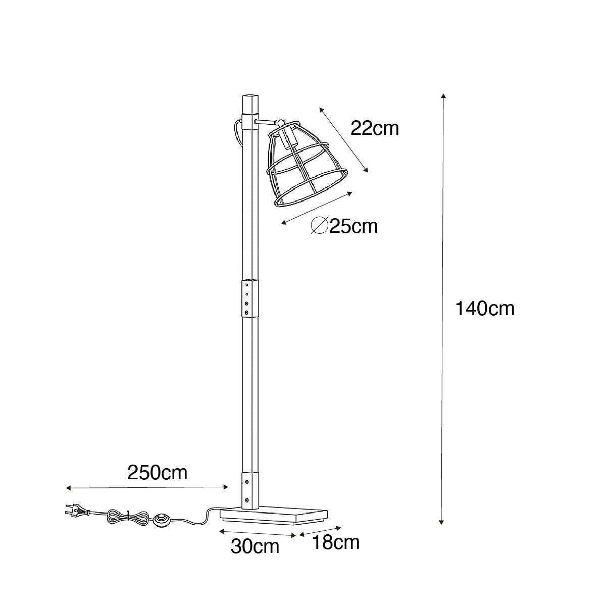 Qazqa Lámpara de pie industrial gris oscuro con madera - Arthur/Acero Alargada Adecuado para LED Max. 1 x 60 Watt