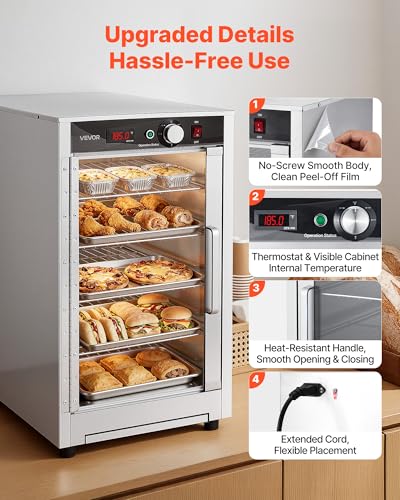 Image of VEVOR Electric Hot Box Food Warmer, 5-Tier Commercial Warming Cabinet with Water Tray, Glass Door and Adjustable Shelves, Stainless Steel Food Warmer Cabinet, for Restaurant, Kitchen, Pizza, Chicken