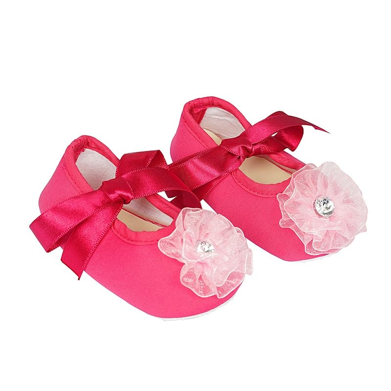 Infant New Baby Toddlers Boys and Girls Cotton Pink Sandal Ribbon Booties With White Flower Patch [RSM_62]-image-42