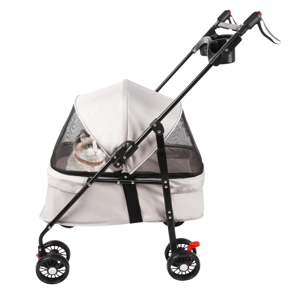 Poussette buggy pliable animaux chariot pliante chien chat porte-gobelet panier de rangement inclus roues,Respirant, facile à ranger et à transporter-b,50 * 70 * 95cm - gris