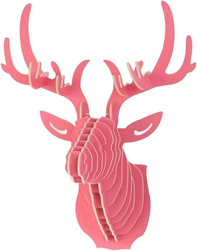 Miniatura 3 de TINTON LIFE Decoración creativa de pared de cabeza de animal de la entrada DIY 3D rompecabezas cabeza de ciervo decoración colgante de pared (blanco)