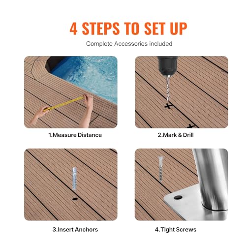 Image of VEVOR Pool Handrail, 39 x 32 inch Pool Railing, Stainless Steel with Base Plate for Indoor /Outdoor Pools,Swimming Pool Safety Railing for Decks,Rust-Proof Grab Bar w /Grip Cover&Accessories for Spas