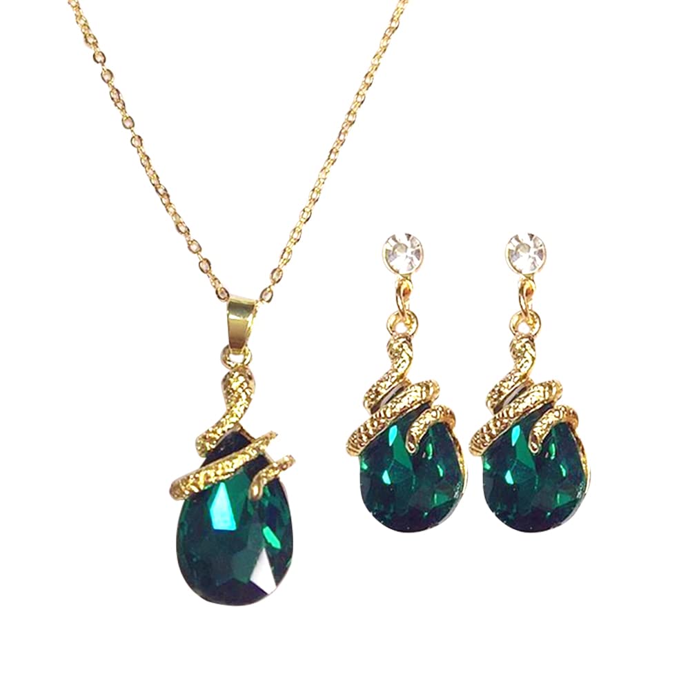 HSAJS Oro Conjuntos de Joyas para Mujer y Niñas,Cristal Juego de Collar y Aretes，SerpentinaConjunto Collar y Pendientes con Colgante de boda Fiesta Cumpleaños Día de San Valentín Regalos