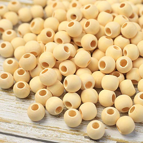 DAHI perlen holzperlen mit loch 15mm ca. 200pcs holzkugeln holz perlen bastelnperlen f&uuml;r DIY Schmuck Herstellung (grosse loch holzperlen)