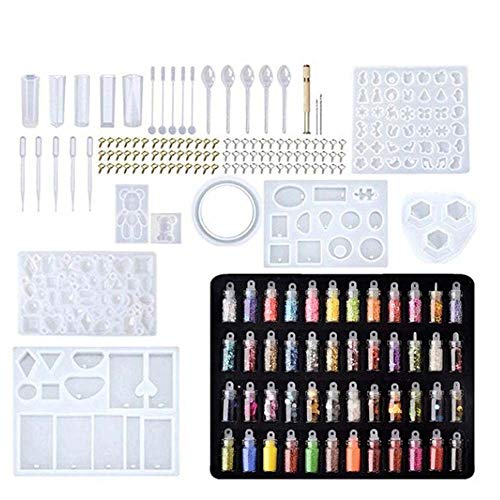 ZEXIN DIY Art Casting Craft Resin Pendant Sequin Powder Crystal Glue DIY Decoration Jewelry Tools Set Silicone Mold Jewelry Making Kit(C-277PCS)