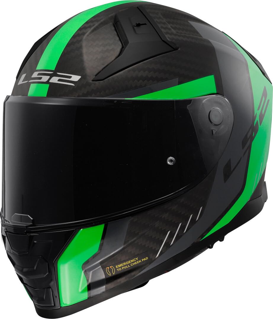 LS2 FF811 Vector II Carbon Grid Integralhelm, Matt Schwarz/Neon-Grün, Größe S