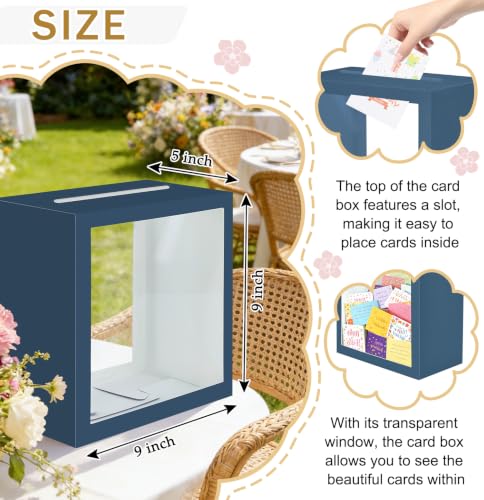 Image of SietDESEO Navy Blue Card Box for Party with Clear Window Large Gift Card Box Holder for Wedding Reception Birthday Graduation Baby Shower Raffle Ticket Box