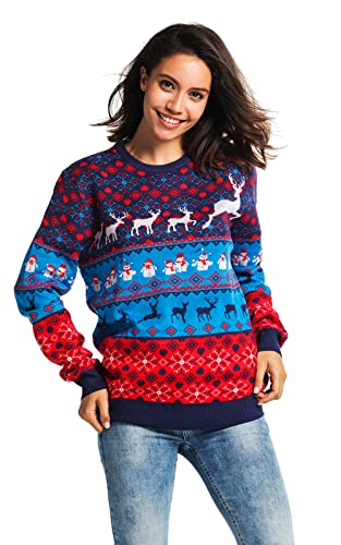Ugly Christmas Sweater for Men, Reindeer Unisex Women Xmas Fairisle Classic Pullover for Party Festive Party
