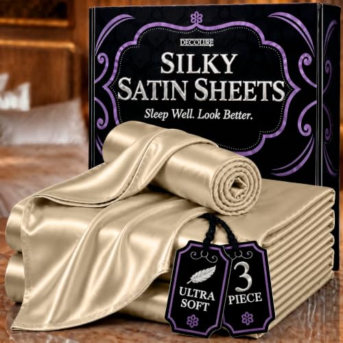 Image of DECOLURE Satin Sheets Twin Size | Softer Than Silk | Luxury 3 Pc Bed Set