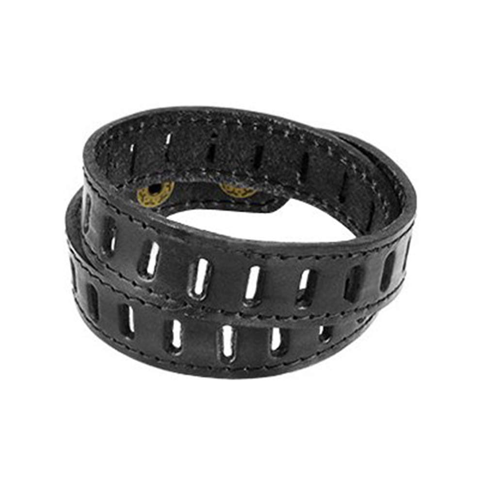 H+C Large - Bracelet en Cuir Hommes - Multi-brins - Noir Véritable Cuir - avec Bouton-Pression, 18 cm