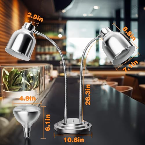 Lámpara de Calentamiento de Alimentos de Acero Inoxidable de 500 W con Doble Cabezal, Calefactor portátil Compacto para Buffet, Ideal para cocinas y Servicios de Catering comerciales.
