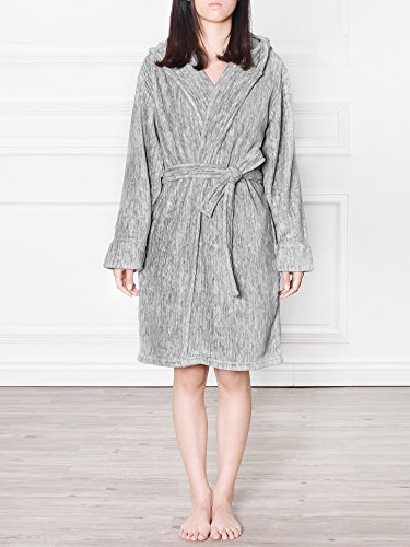 Image of PAVILIA Plush Robe for Women, Soft Fleece Short Bathrobe, Warm Lightweight Knee Length Lounge Robe with Pockets