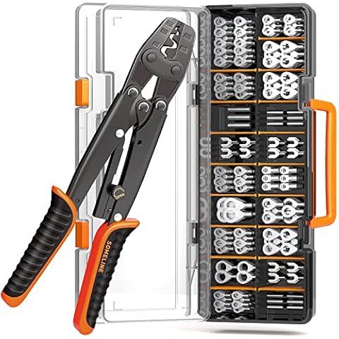 Wire Connectors Crimp Tool Kit, Ratchet Wire Crimper Tool,with 24 Sizes 0.5-10mm² (AWG 22-6) Brazed Seam Ring Fork Terminals of Tinned Copper, Non-Insulated Crimp Wire Connectors SOMELINE® Cover