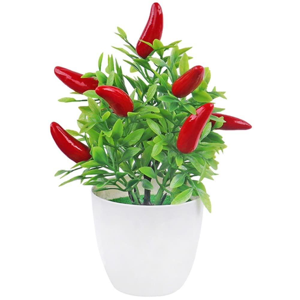 Stakee Artificial Chili Tree Bonsai Fake Vegetable Potted Fake Desk Plants Potted Artificial Plants Potted for Party Decoration