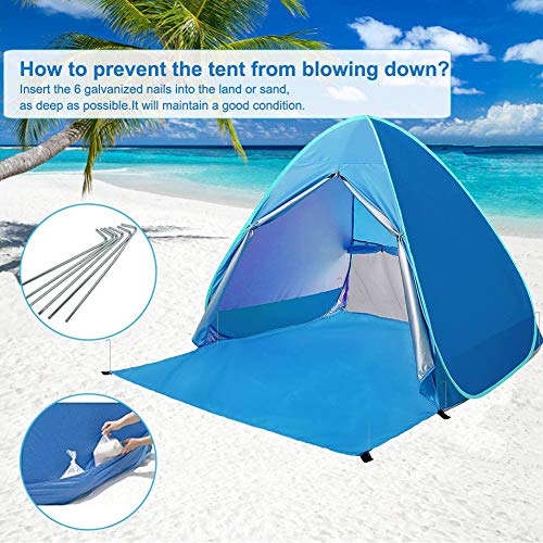 Portable mit Reißverschluss Tür Pop Up Beach Zelt Outdoor Anti UV-Strand Zelt Sonne Shelter, automatische Instant Familie Cabana für Camping Strand Angeln Garten – Bild 5