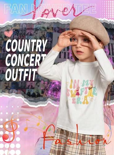 Image of Toddler Girls Letter Print Shirt - Kids Music Concert Long Sleeve Top Cute Casual Graphic Tee Fall Winter Outfits(White,120,1504b)