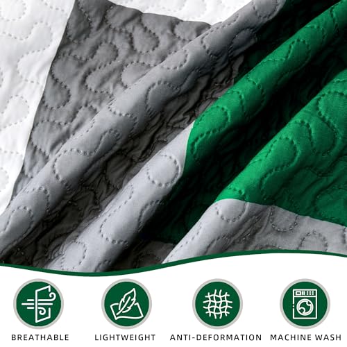 Image of Tyrot 3 Piece Green Quilt Full /Queen Size Green Black White Bedding Set | Lightweight Bedspread, Geometric Coverlet with 2 Sham, Modern Abstract Soft Microfiber, Bed Cover for All Season, 90''x96''