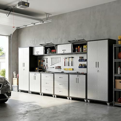 Image of 10-Piece Heavy Duty Steel Garage Cabinet System | All-in-One Modular Garage Cabinet Set for Ultimate Workshop Organization | Easy Assembly Garage Storage Cabinets & Tool Bench