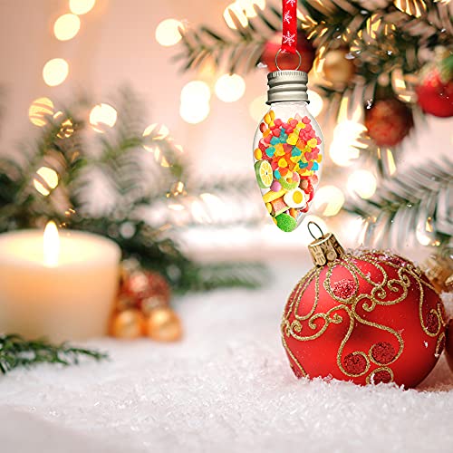 Aweyka 16 Packs 3.4 Inch Fillable Light Bulb Shape Clear Plastic Christmas Ornaments With Screw Off Cap And 1 Roll Of Red Snowflake Ribbon For Diy Crafts Christmas Tree Hanging Decoration thumb #5
