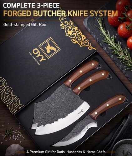 3PCS Hand Forged Butcher Knife Set, Meat Cleaver Chef Knife & Boning Knife - image 2