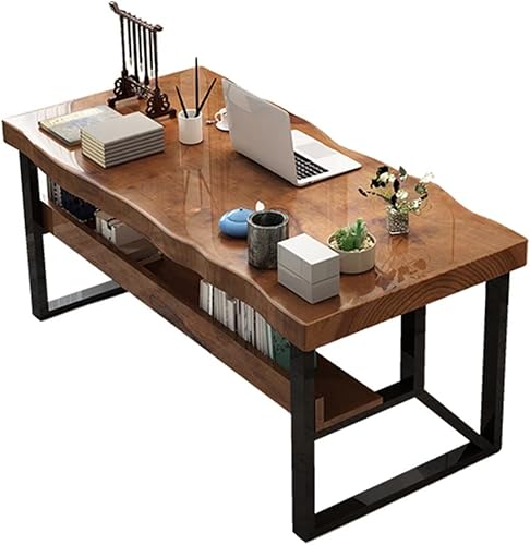Escritorio de madera maciza para computadora, escritorio de estudio resistente, estación de trabajo con patas de metal, fácil de montar (tamaño