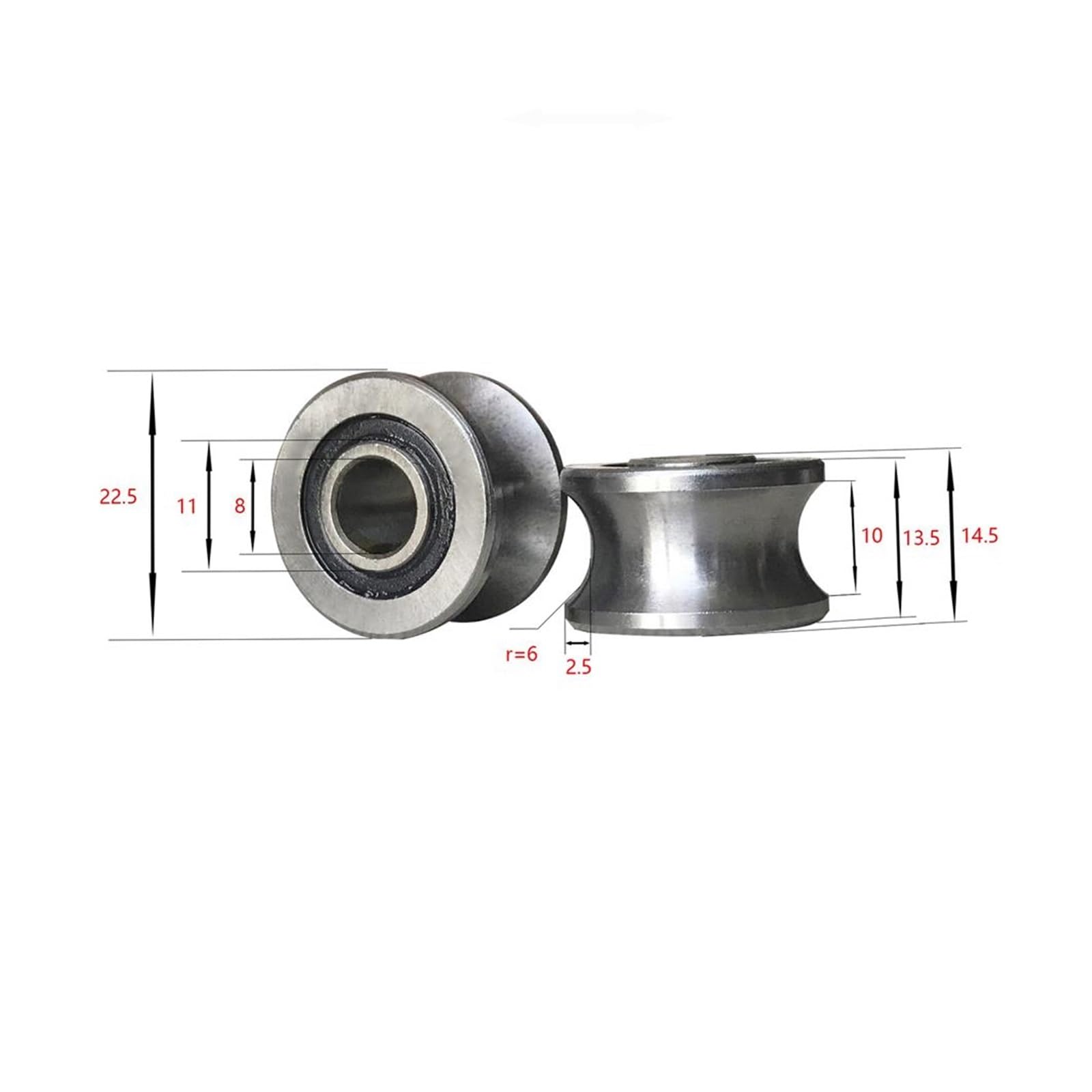 2 pezzi U22 Cuscinetto a rulli con scanalatura a U, guida di scorrimento, cuscinetto a 8x22,5x14,5x13,5 mm