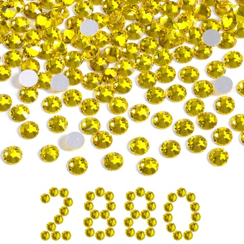 Beadsland Flatback Rhinestones Bulk,2880pcs Yellow Rhinestones for Nails Crafts Clothes