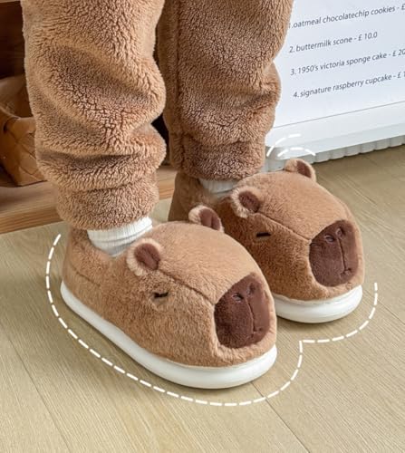 Cute Capybara Slippers Plush Warm Winer Shoes, with One Random Hairband Capybara Gift for Women Girls Kids, Fuzzy Animal Cozy Indoor House Slipper Soft Cloud Slides4