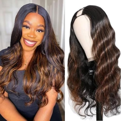 draconenee V Part Wig Human Hair Body Wave 1B/30 Highlight