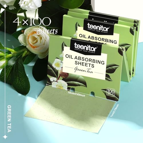 teenitor oil blotting sheets for face 400 sheets green tea oil absorbing sheets blotting paper for oily skin oil absorbent pads face oil wipes oil sheets for women oil control film large 10cmx7cm